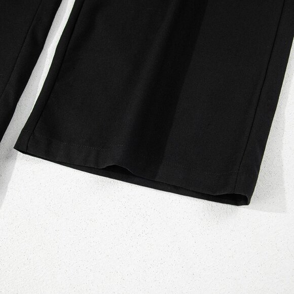 B249 Black Spaghetti Straps Shirred Bodice Pocketed Wide Leg Jumpsuit - Picture 16 of 16